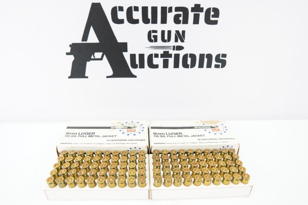 Winchester Ammo 9mm Luger: 2 Boxes of 50 Winchester 9mm Luger 115GR FMJ. Please see Photos.