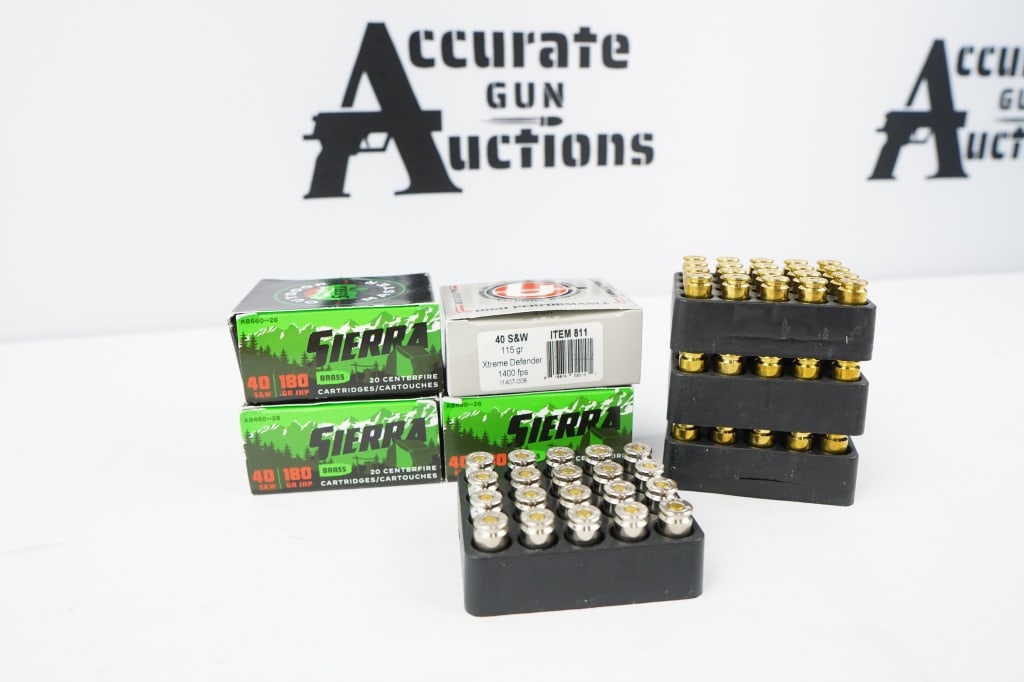 MISC 40 S&W AMMO 40 S&W: 3 Boxes of 20, 60 Total Rounds, Of Sierra 40 S&W 180 GR JHP and 1 box of 25 Underwood 40 S&W 115 GR Xtreme Defender. Please see photos.