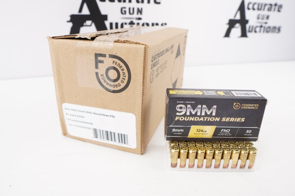 Federated Ordnance 1000 Rounds Of 9mm 124 Gr: Box of 1000 rounds of Federated Ordnance 9mm 124GR range ammo. Ammo is new. Please see photos.