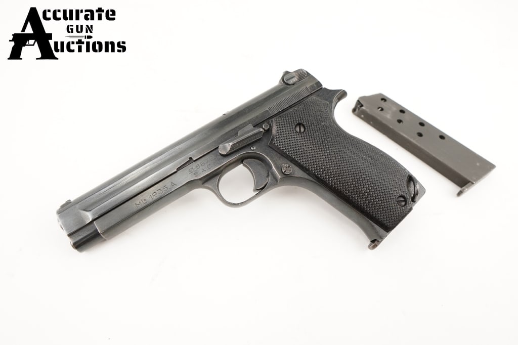 SACM 1935 A 7.65: The 8-shot 7.65mm French Long caliber Model 1935A pistol was manufactured by S.A.C.M. (Societe Alsacienne des Constructions Mecaniques, Cholet, France) from 1935 to 1945. About 10,000 were made for Fr
