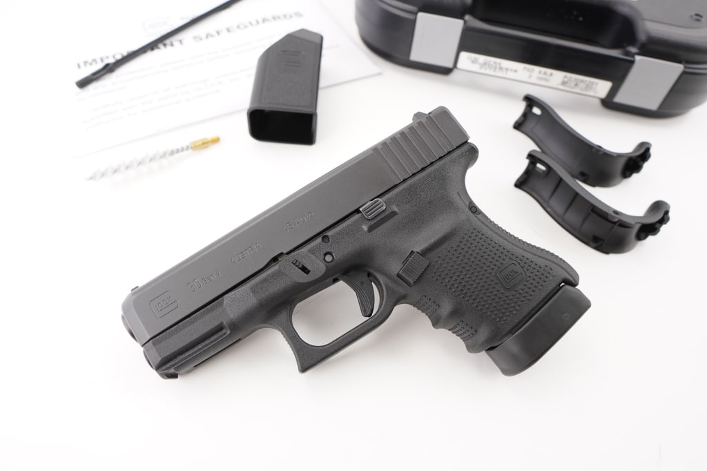 Glock 30 Gen 4 .45 Auto: The Glock 30 Gen 4 is equipped with a standard Glock Safe Action trigger system, ensuring consistent performance and safety with every pull. Its 10-round magazine capacity offers ample firepower while