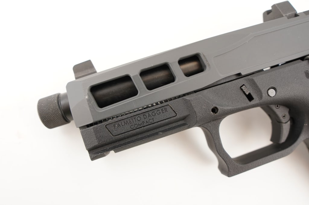 Palmetto Sate Armory Dagger Compact 9x19: Made from high-quality stainless steel and advanced polymers, this pistol lives up to today's highest expectations while maintaining the unmatched PSA value. Chambered in 9x19mm, the Palmetto Dagger i