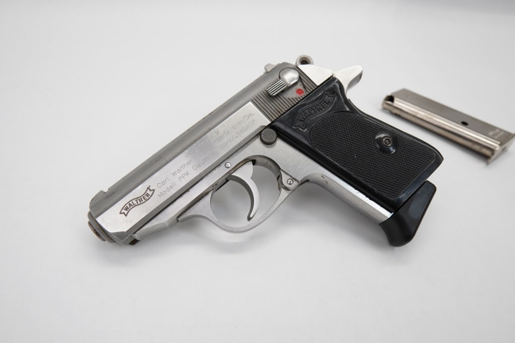Carl Walther Waffenfabrik PPK 9mm Kurz/.380 ACP: This Carl Walther Waffenfabr Smith & Wesson PPK, chambered in 9mm Kurz/.380, exemplifies the renowned precision and craftsmanship of Walther. Manufactured during the Smith & Wesson collaboration perio
