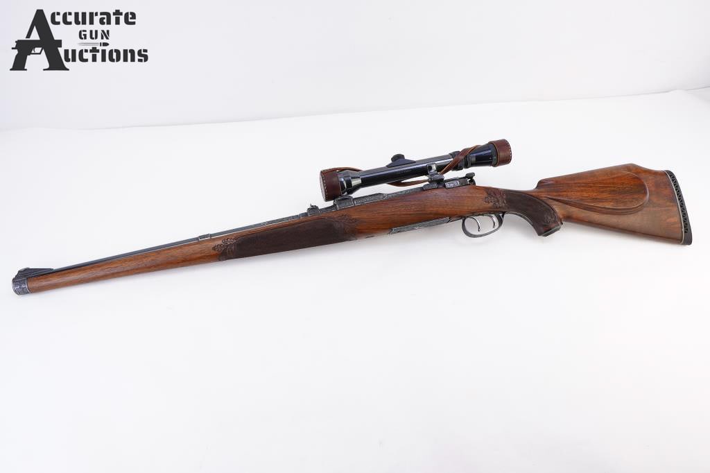 Styer Mannlicher -Schoenauer .270 Win "1955": Elaborately engraved Stunning 1955 Mannlicher Schoenauer Carbine. It has a "55" stamped on the barrel and receiver no other markings other than the serial number. This is a true piece of art and would