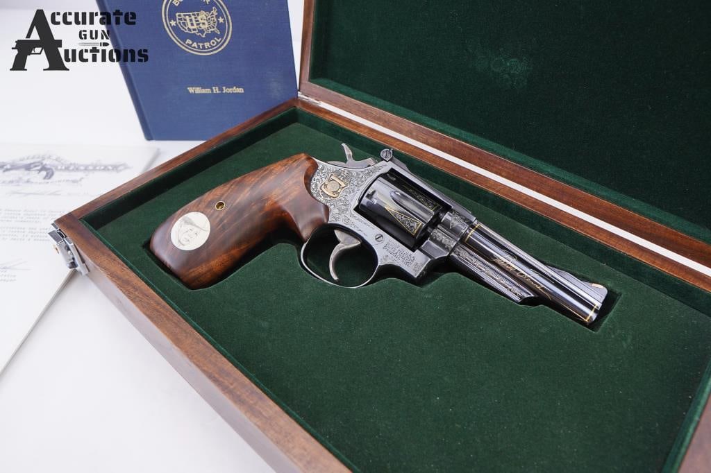 Smith & Wesson Model 19 .357 /.38: "Rare Highly Collectible (1 of 1)" Smith & Wesson Model 19-6 Given to Mr. William H. Jordan aka Bill Jordan in 1989. This firearm was designed and engraved by Smith & Wesson's Master Engraver Paul R.