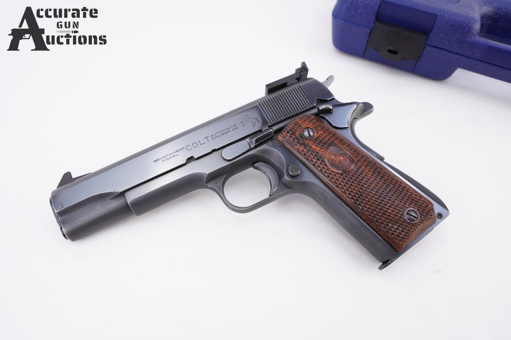 Colt Government Model .45 ACP "1950": Manufactured in 1950 as per serial number. This Colt Commercial 1911 was made for civilian sale. The slide is bright blued with a matte on the top, left of the slide is marked “GOVERNMENT / MODEL&rd