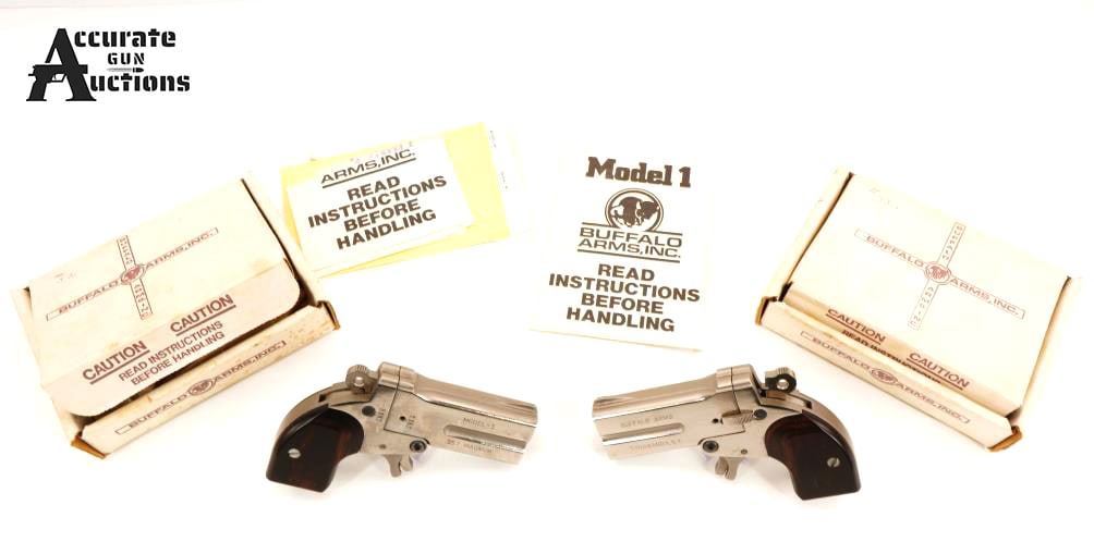 Buffalo Arms Model -1 357 Magnum: Make: Buffalo Arms Model: Model -1 Caliber: 357 Magnum Action: SA Barrel: 2 Bore: Bright Serial # 5356 Condition: Very Good The Buffalo Arms Model 1 is a compact, two-shot over-and-under derringer cha