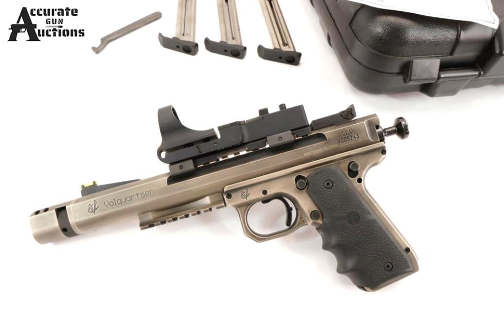 Volquartsen LLV .22 LR: Make: Volquartsen Model: LLV Caliber: .22 LR Action: Semi Barrel: 7.5 Bore: Shiny Serial # VC05243 Condition: Very Good The Volquartsen Scorpion 22 LR is a premium target pistol designed for ultimate 