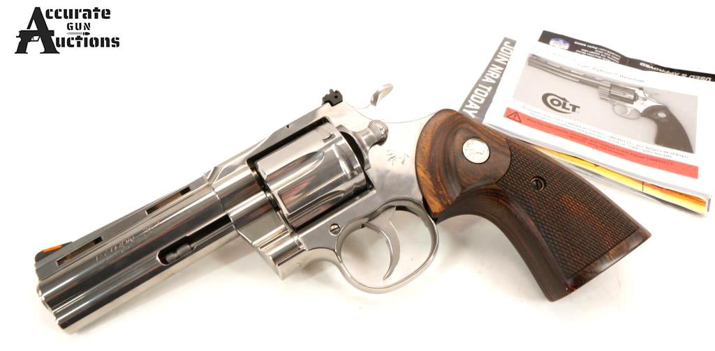 Colt Python .357 MAG: Make: Colt Model: Python Caliber: .357 MAG Action: DA Barrel: 4 Bore: Bright Serial # PY230249 Condition: Very Good The serial number PY230249 indicates that this firearm is a modern,