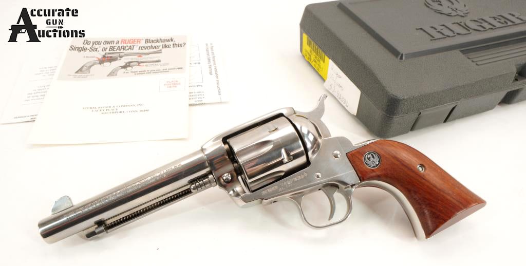 Ruger Vaquero .45 LC: Make: Ruger Model: Vaquero Caliber: .45 LC Action: SA Barrel: 5.5 Bore: Shiny Serial # 57-98386 Condition: Very Good Serial number 57-98386 indicates a Ruger Vaquero chambered in .45 Long Colt (often