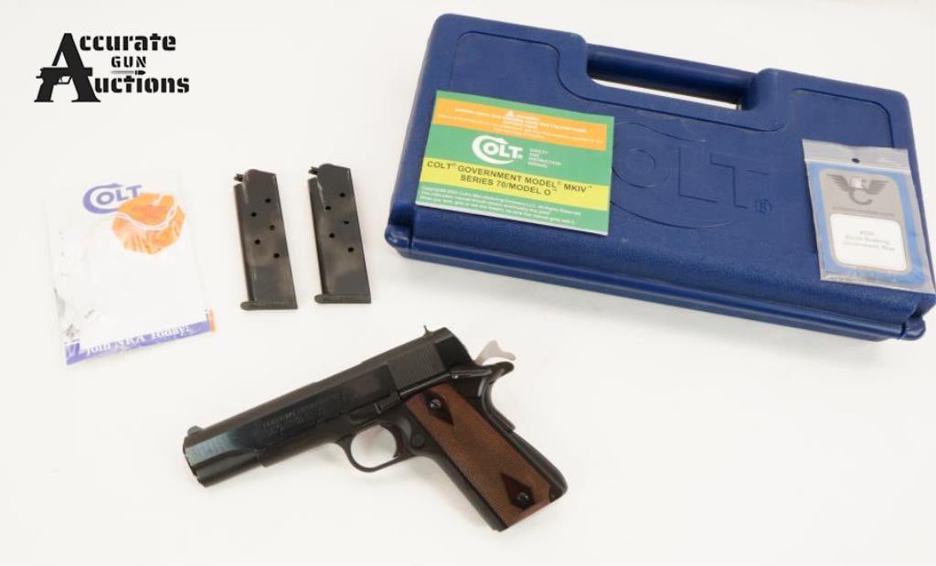 Colt MKIV / Series 70 Gov't 45 Auto: Make: Colt Model: MKIV / Series 70 Gov't Caliber: 45 Auto Action: Semi Barrel: 5 Bore: Shiny Serial # 73B1245 Condition: Very Good The Colt MK IV Series 70 Government Model is an iconic