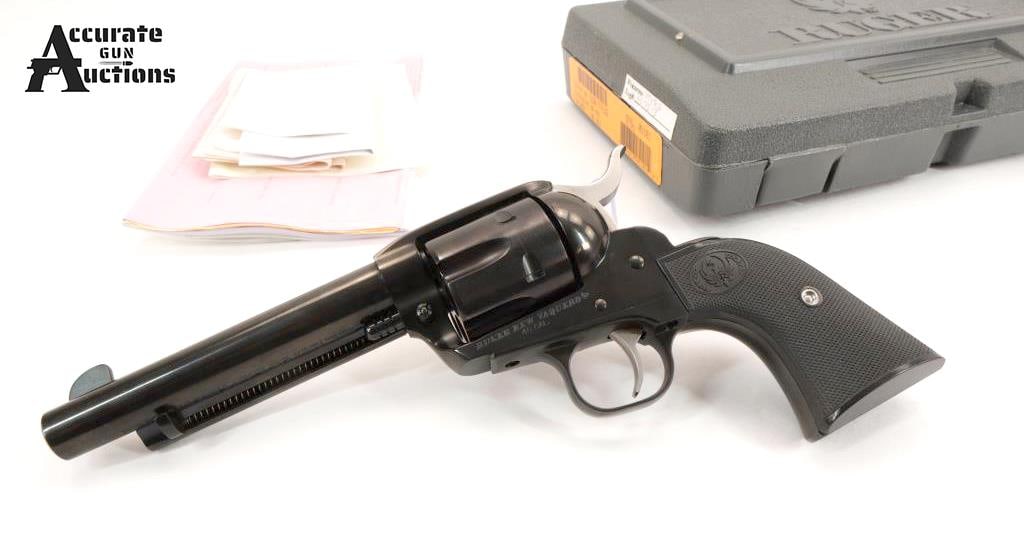 Ruger New Vaquero .45 Cal: Make: Ruger Model: New Vaquero Caliber: .45 Cal Action: SA Barrel: 5.5 Bore: Bright Serial # 510-77116 Condition: Very Good The Ruger New Vaquero in .45 caliber with serial number 510-77116 is a mid-s