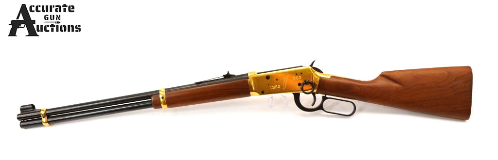 Winchester 94 Golden Spike 30-30: Make: Winchester Model: 94 Golden Spike Caliber: 30-30 Action: Lever Barrel: 20 Bore: Shiny Serial # GS47695 Condition: Good The Winchester Model 94 Golden Spike Commemorative is a lever-action