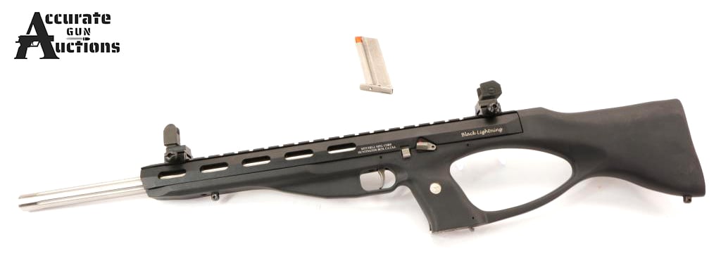 Mitchell MFG Black Lightning .22 MAG: Make: Mitchell MFG Model: Black Lightning Caliber: .22 MAG Action: Semi Barrel: 18 Bore: Bright Serial # MBL03116 Condition: Very Good The Mitchell Mfg. Black Lightning is a unique, semi-automatic rim