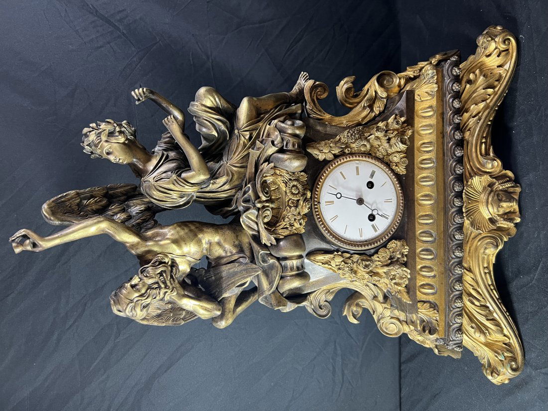 19th C Antique French Bronze Figural Mantle Clock (1 of 11)