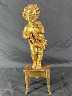 Original Antique gilt Bronze Sculpture by Affortunato Gory (1895-1925): Child on a stool. Signed Gory 9.5" x 2.75" x 2" 3 lbs Shipping available$