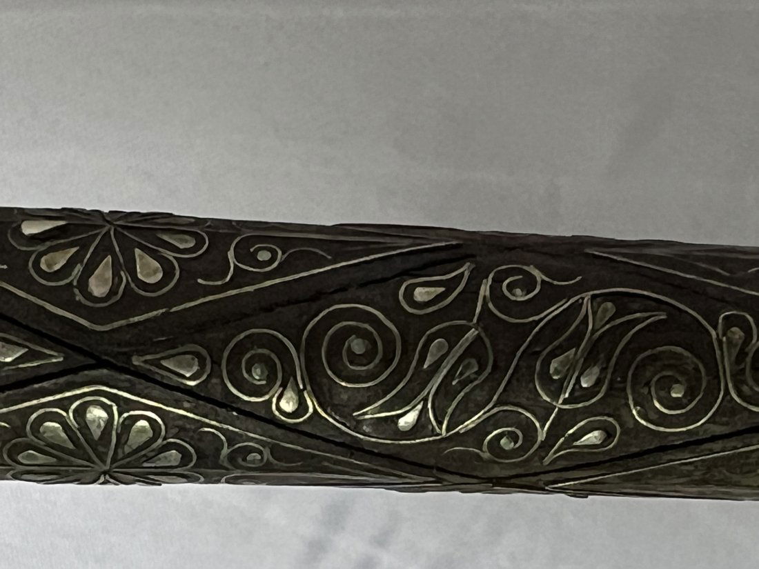 Antique Hand carved Ebony Cigarette Extender Holder with sterling Silver Inlay: Details are museum grade. Some missing silver 6" L Shipping available $25