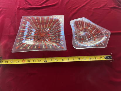 Higgins glass art with signature and hallmark: Michel and Francis Higgins glass Square one in 10” x 10” and the other is 9 1/4 x 8 5/8” Signature on both and special hallmark.Perfect condition.The book is not included.