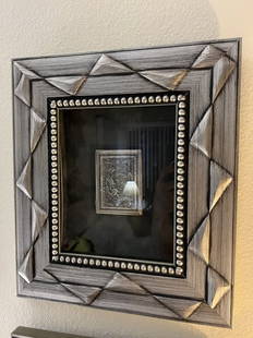 Lot of 2 Carved Silver Plates with Italian art deco solid wood frame: Custom Frame 16" x 14" eachShipping available$One is more floral and the other with crane