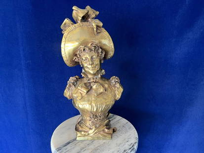 European Antique Bronze Sculpture: Signed L Steiner. Amazing gold patina with many details. So natural that the face speaks to you.15" x 7.5" x 5" 13.5lbsShipping available$ The pictures are not showing this item very well.It sparkling