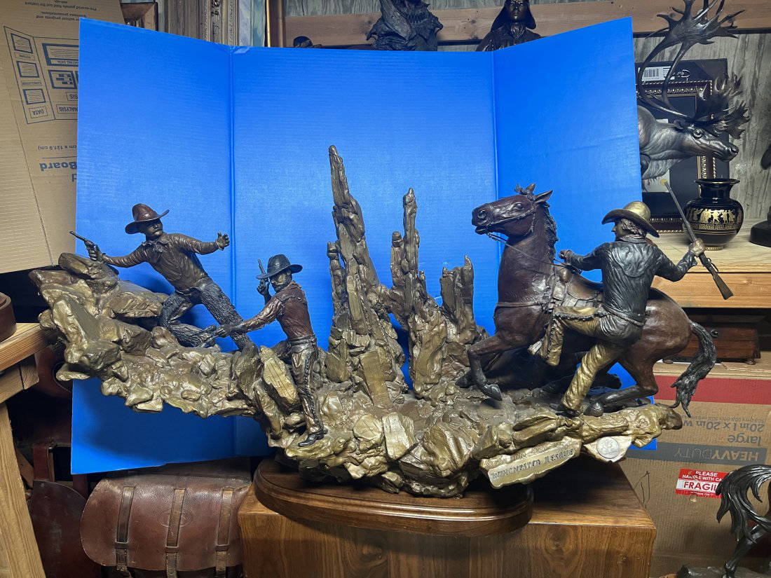 Massive Western Bronze Sculpture “winchester Rescue” By Tom Moro Auction