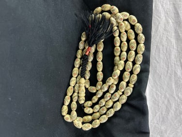 Rare large Hand carved bone and inlayed prayer & meditation beads