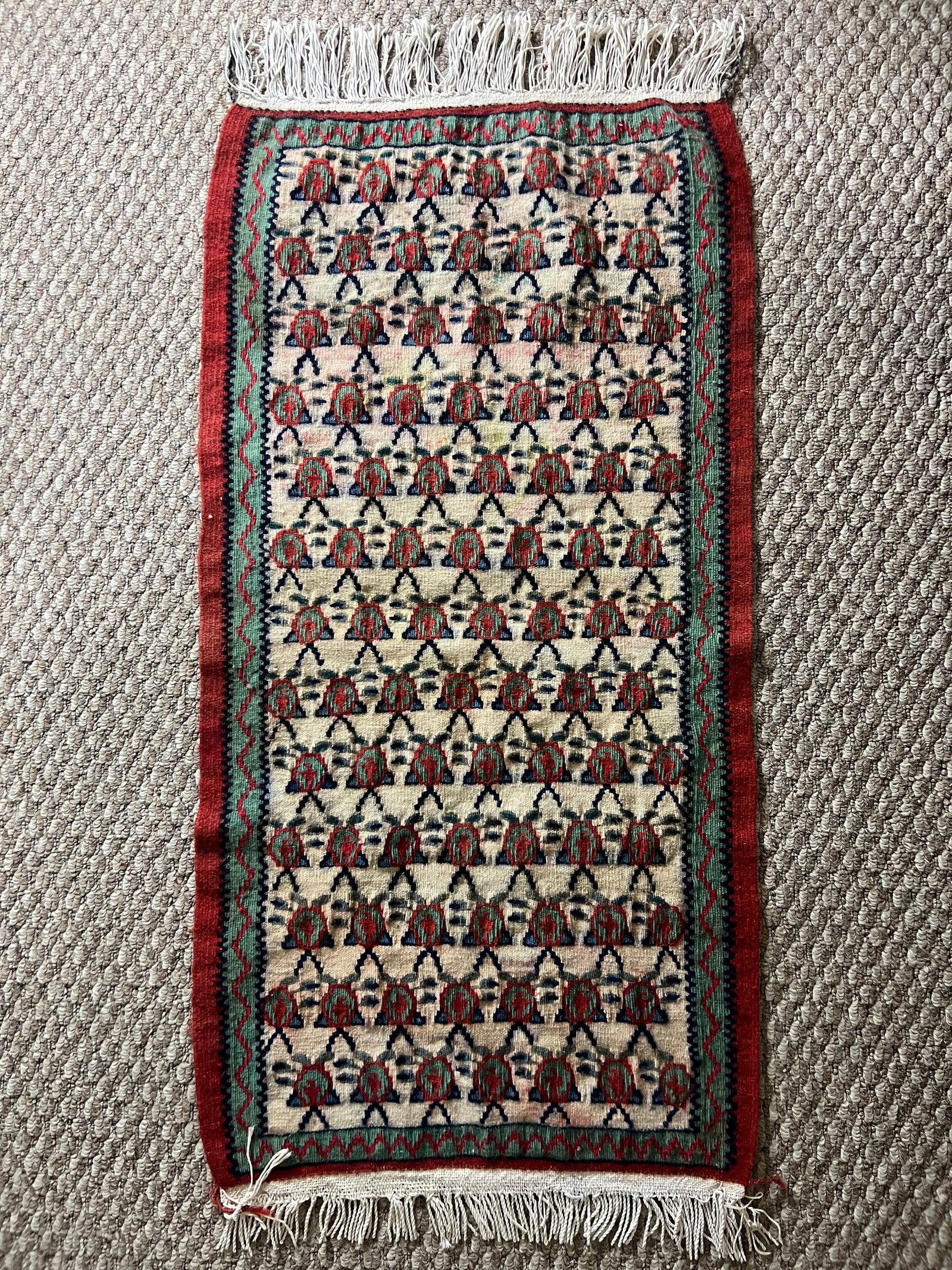 Native American rug: Flat woven wool 38" x 18" 1.5lbs Shipping available with lowest possible cost.
