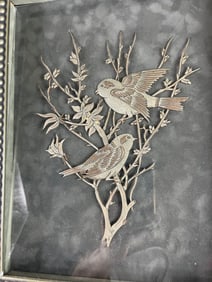 Pictorial Inlay wall art.silvered miniature in art deco solid wood frame