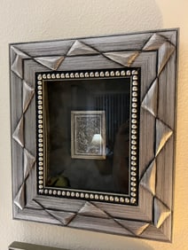 Lot of 2 Carved Silver Plates with Italian art deco solid wood frame