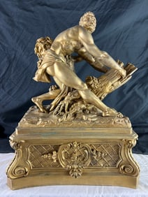 Milo Of Croton gilt Bronze Sculpture after Pierre Puget baroque sculptor