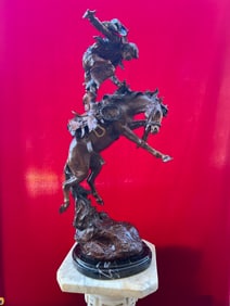 Ellie Hazak Large Bronze Horse and Cowboy