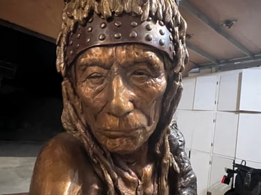 Large Native American  Bronze Sculpture of chief white wolf by Guadalupe Barajas