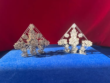 Antique Sterling Silver hand made napkin holders with Miniature details