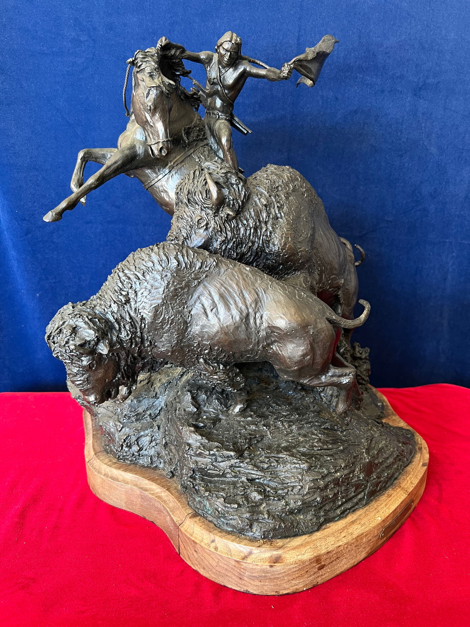 Rusty Phelps Native American Bronze Sculpture,signed,numbered & Dated buffalo hunt (1 of 16)