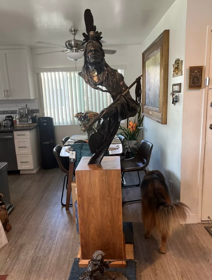 6 foot tall Native American bronze bust by Joe Velasquez lifesize monumental (1 of 5)