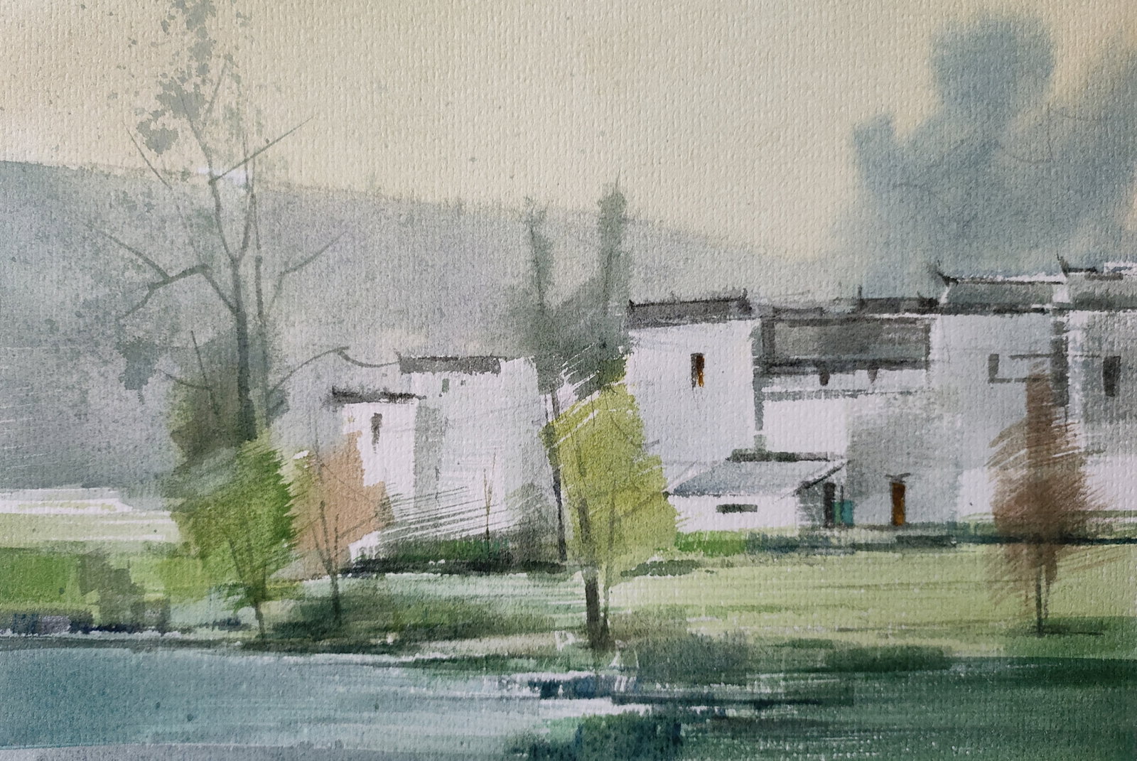 Song Shuyu Landscape Watercolor Unmounted 2014: Song Shuyu is one of the leading figures in Contemporary Chinese Watercolor Painting. His watercolor work titled, "Fading?Years" won the Excellence Award at the 9th National Fine Arts Exhibition, an e