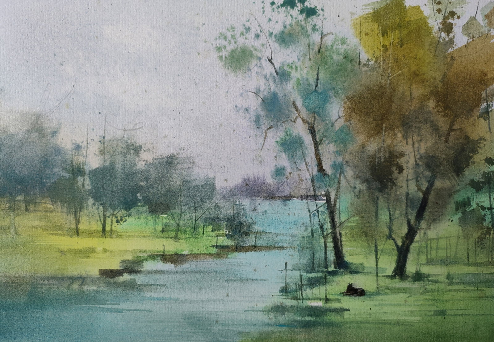 Song Shuyu Landscape Watercolor Unmounted 2014: Song Shuyu is one of the leading figures in Contemporary Chinese Watercolor Painting. His watercolor work titled, "Fading?Years" won the Excellence Award at the 9th National Fine Arts Exhibition, an e