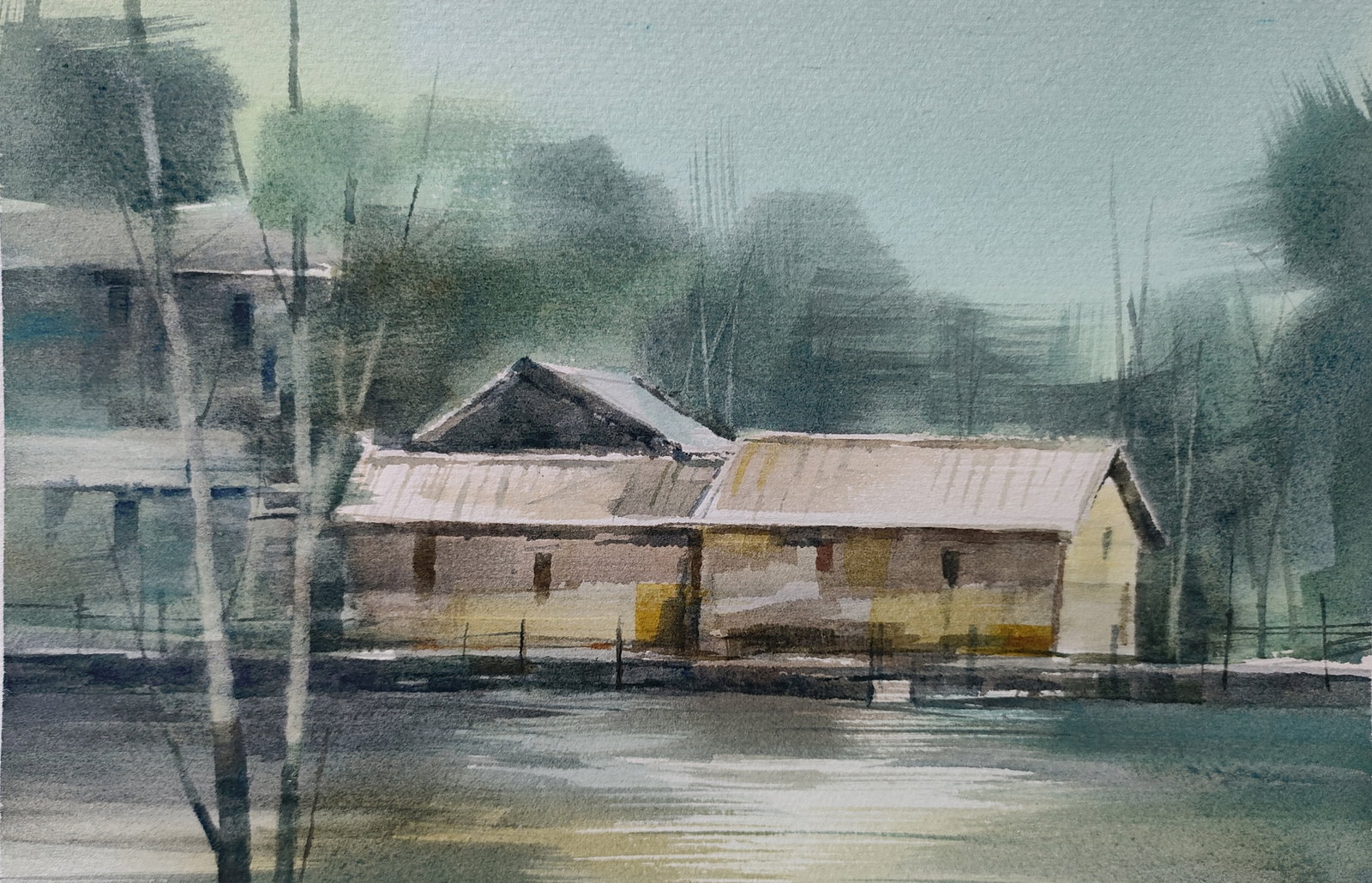 Song Shuyu Landscape Watercolor Unmounted 2012: Song Shuyu is one of the leading figures in Contemporary Chinese Watercolor Painting. His watercolor work titled, "Fading?Years" won the Excellence Award at the 9th National Fine Arts Exhibition, an e