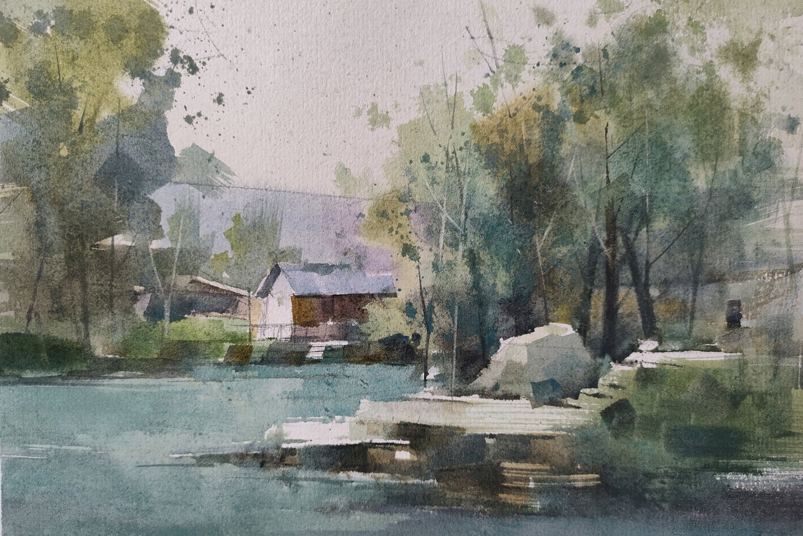 Song Shuyu Landscape Watercolor Unmounted 2015: Song Shuyu is one of the leading figures in Contemporary Chinese Watercolor Painting. His watercolor work titled, "Fading?Years" won the Excellence Award at the 9th National Fine Arts Exhibition, an e