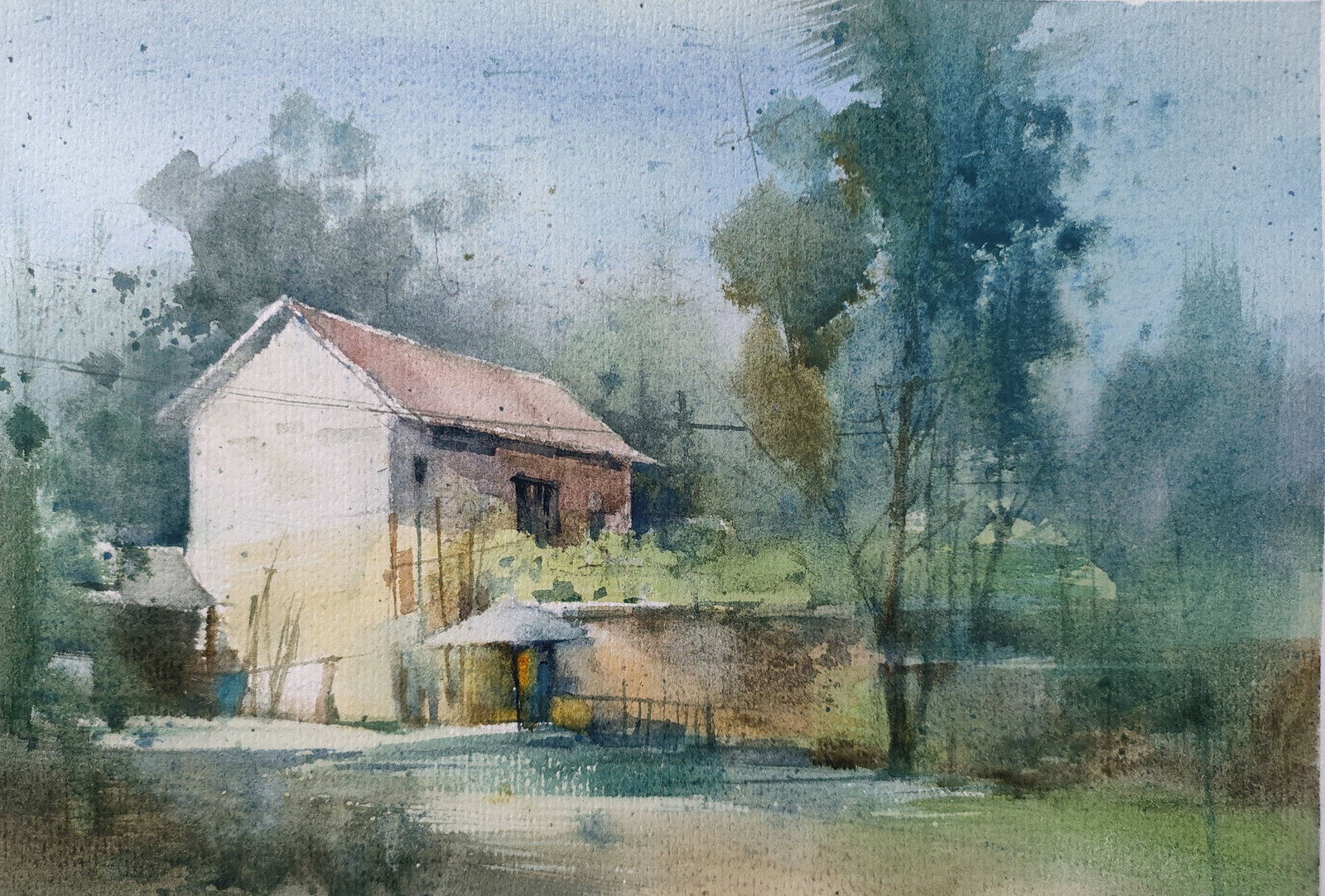 Song Shuyu Landscape Watercolor Unmounted 2014: Song Shuyu is one of the leading figures in Contemporary Chinese Watercolor Painting. His watercolor work titled, "Fading?Years" won the Excellence Award at the 9th National Fine Arts Exhibition, an e