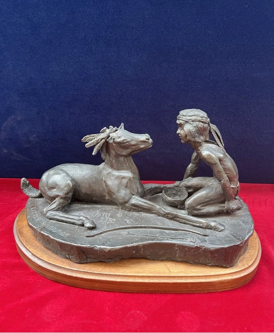 A.J Keith native American bronze sculpture: Signed, numbered, limited edition,6.5 x 11 x 6 with a beautiful patina with rustic accents. We can facilitate the shipping if needed.