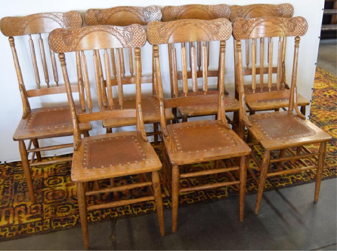 SEVEN MATCHING PRESSED BACK OAK CHAIRS (1 of 5)