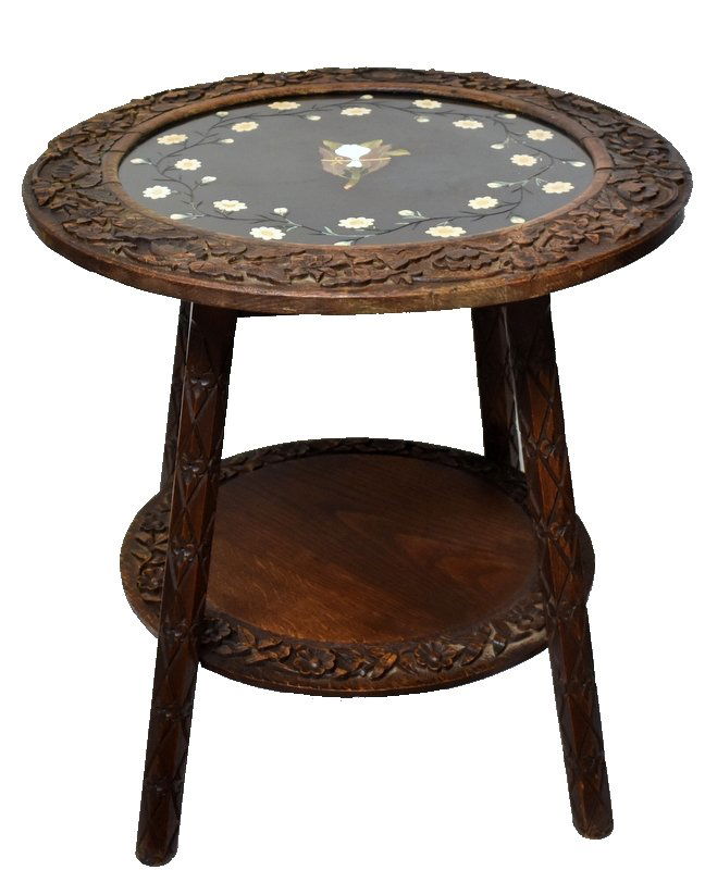 PIETRA DURA CARVED OAK SIDE TABLE (1 of 5)
