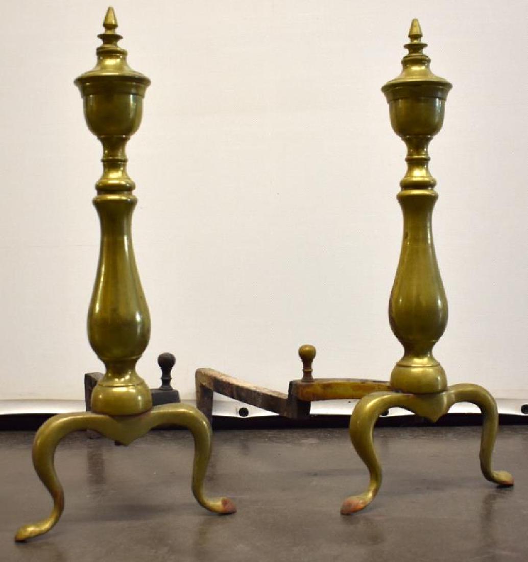 ANTIQUE FIREPLACE ANDIRONS: Andirons stand 19Â¼" tall.