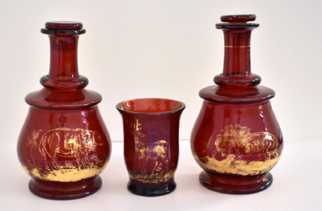 RUBY GLASS DECANTERS & TUMBLER SET (1 of 7)