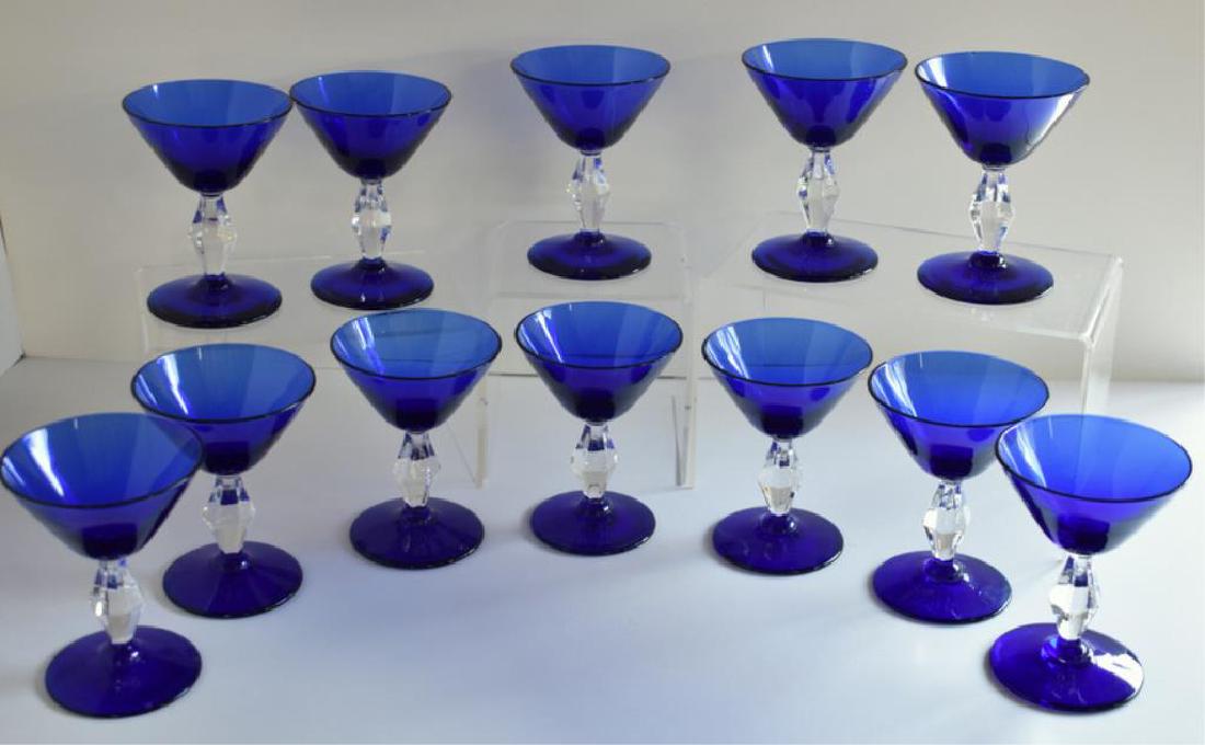 TWELVE COBALT BLUE GLASS FOOTED CORDIAL GLASSES (1 of 5)