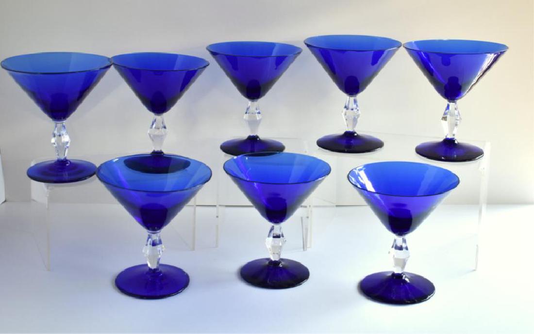 EIGHT COBALT BLUE GLASS FOOTED CHAMPAGNE GLASSES (1 of 5)