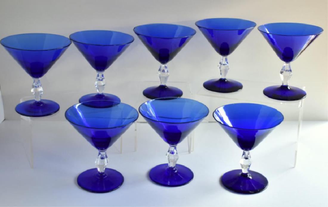 EIGHT COBALT BLUE GLASS FOOTED CHAMPAGNE GLASSES (1 of 6)
