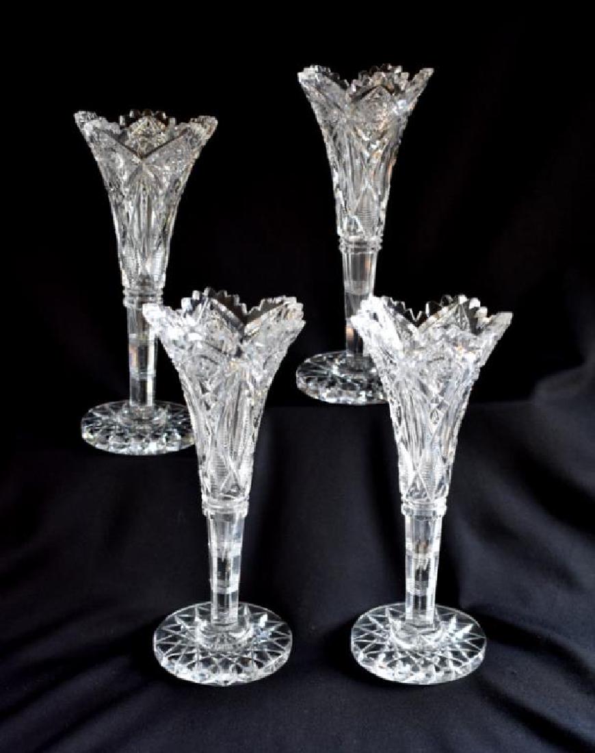 FOUR HAWKES BRILLIANT CUT GLASS TRUMPET VASES (1 of 4)