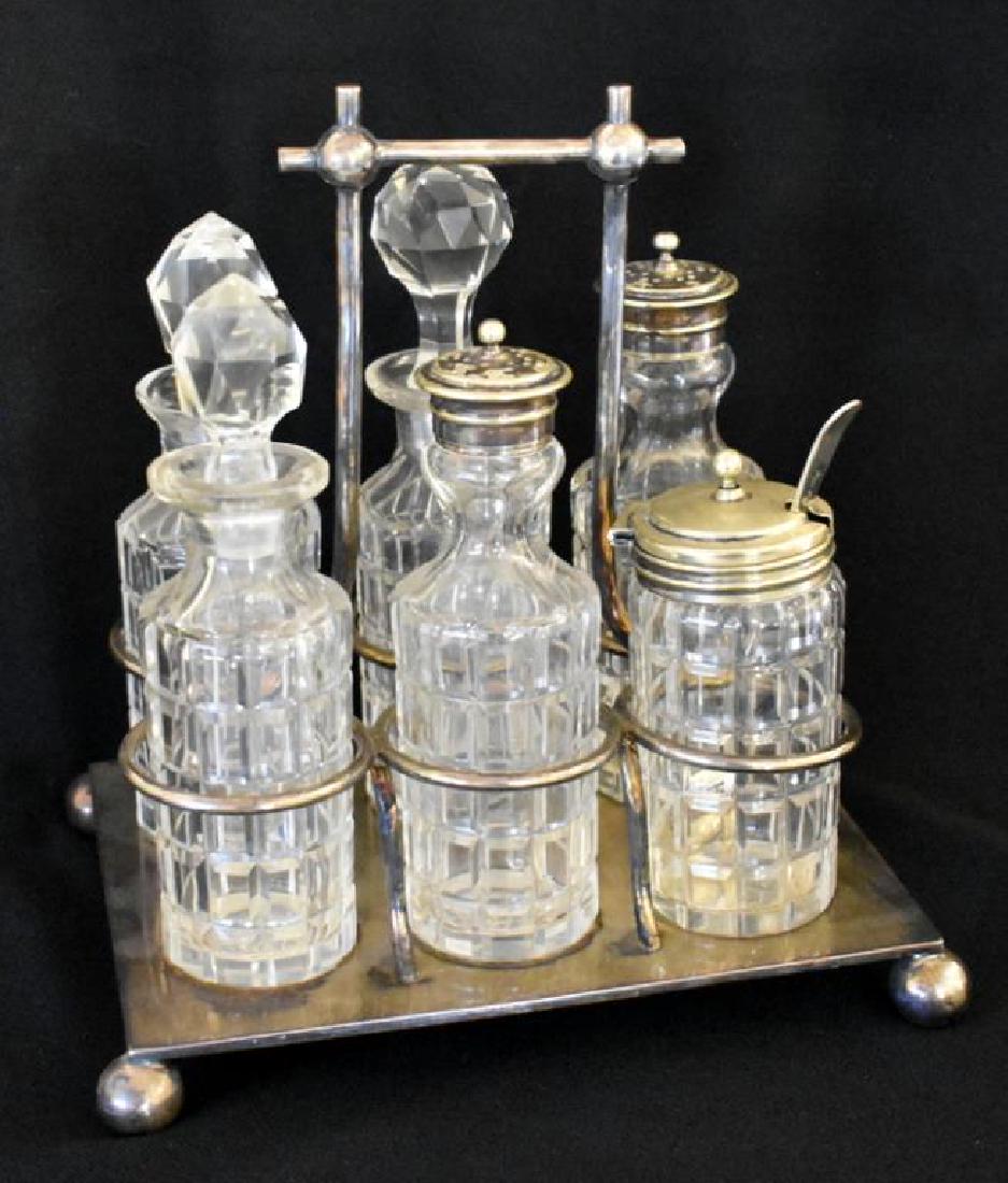 VICTORIAN CONDIMENT SET WITH SILVERPLATE HOLDER (1 of 7)